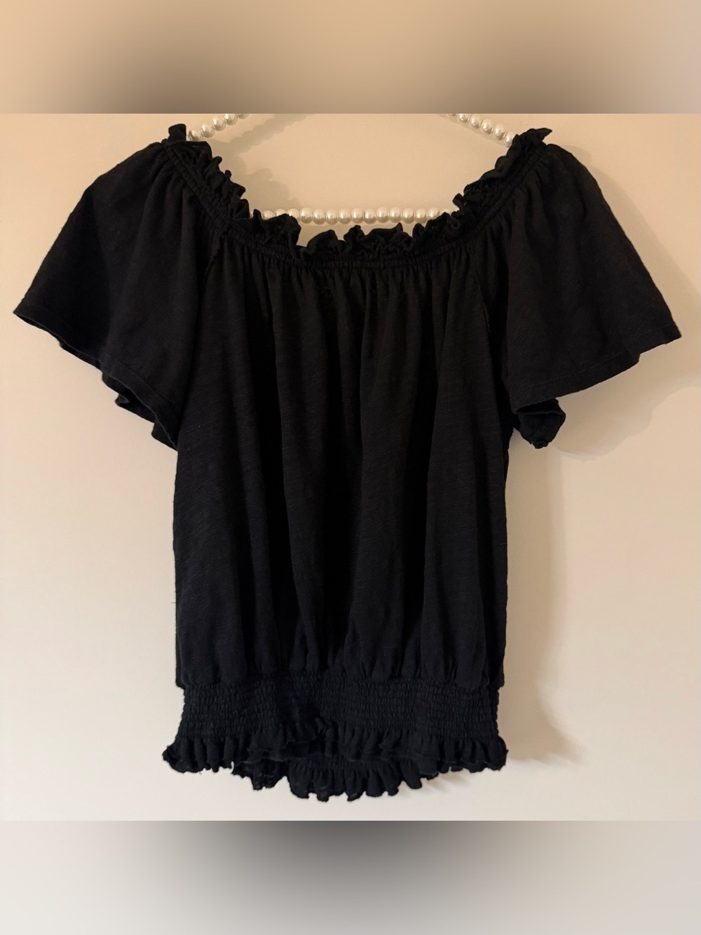 We The Free Free People Black Smocked Peasant Top Tassel Ties - Size S - Picture 4 of 12